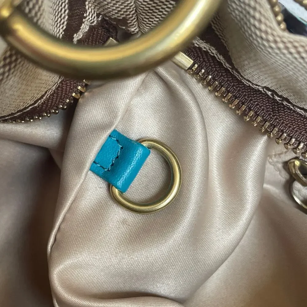 Rare Y2K Coach Carly Small Signature Hobo Bag | Brown, Turquoise Blue, Turnlock